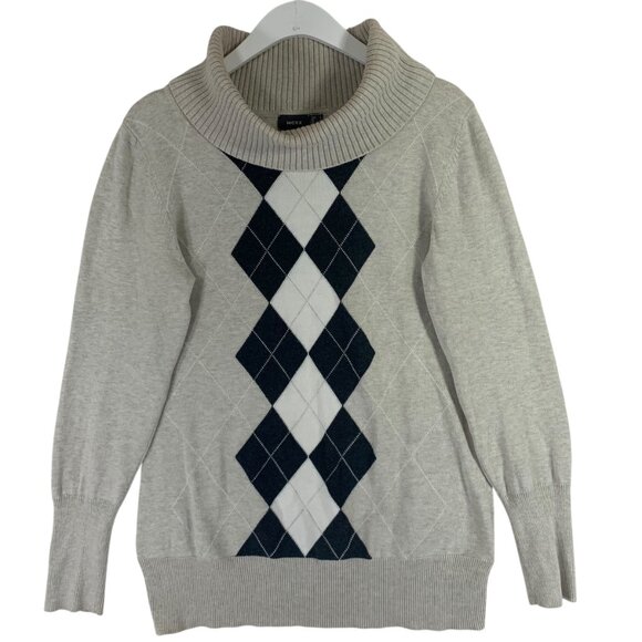 MEXX Gray Argyle Cowl Neck Pullover cotton  Sweater beige Women size large - Picture 3 of 13